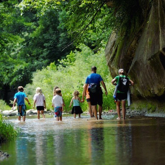 Family Walking in River in Ledges State Park - Camping Destination in Iowa