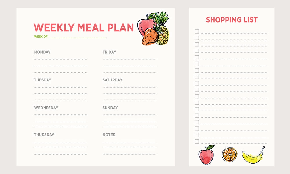 Weekly meal planner and shopping list example template