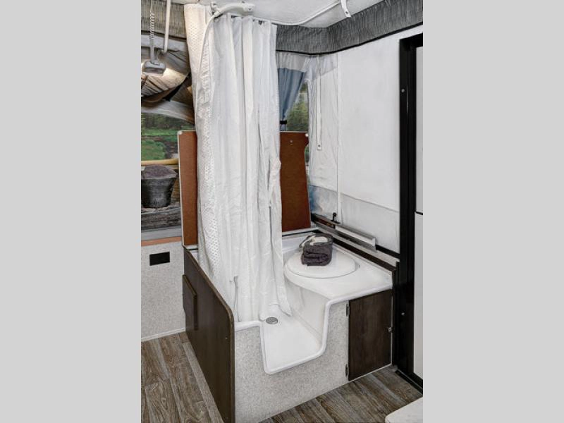 Clipper pop up camper interior- wet bath with toilet and shower