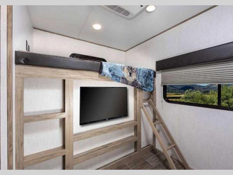 Cherokee Alpha Wolf travel trailer- bunkhouse area with TV