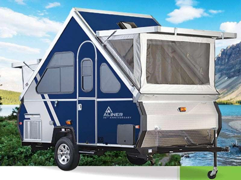 ALiner Classic pop up camper exterior with blue color scheme
