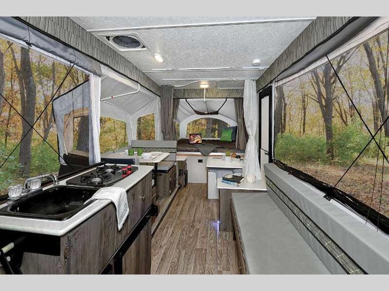 Coachmen Clipper pop up camper interior showing kitchen
