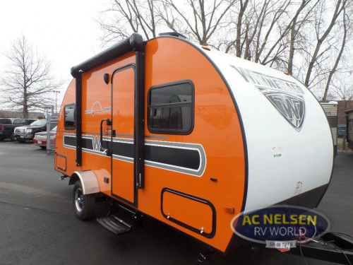 Winnebago Winnie Drop Teardrop travel trailer with orange exterior